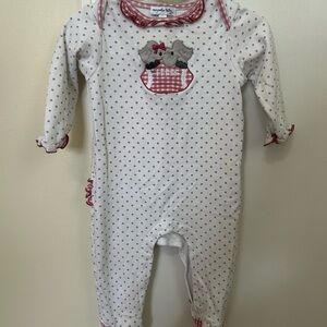 Magnolia White and Red Footies One Piece with Gingham